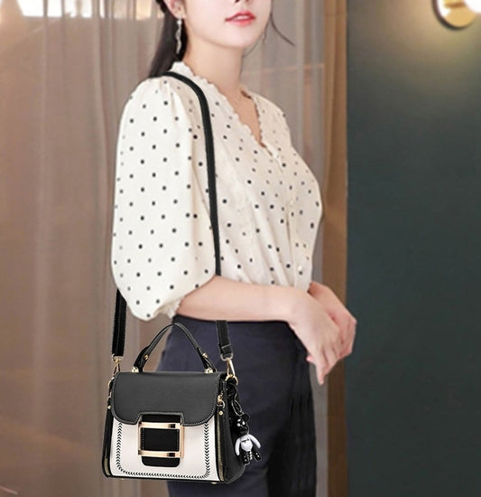 Women Fashion Casual PU Color Blocking Square Shoulder Clutch Bag