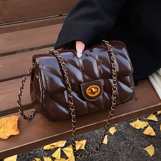 Women Fashion Retro Oil Wax Leather Rhombic Shoulder Bag