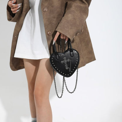 Women Fashionable Gothic Heart-Shaped Cross Chain Crossbody Bag