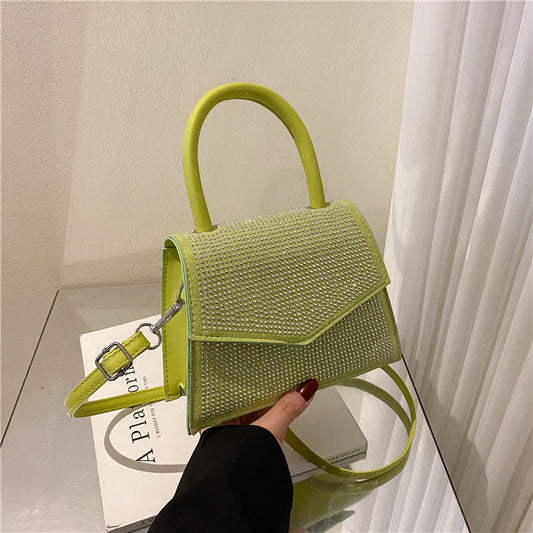 Women Fashion Versatile Square Rhinestone Crossbody Handle Bag