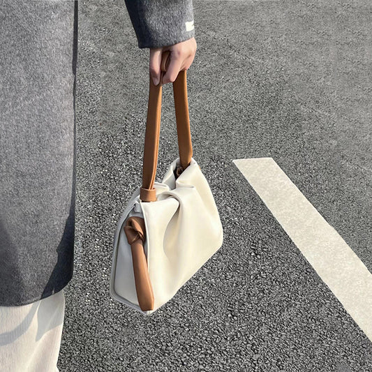 Women Fashion Pleated Color Contrast Cloud Handbag
