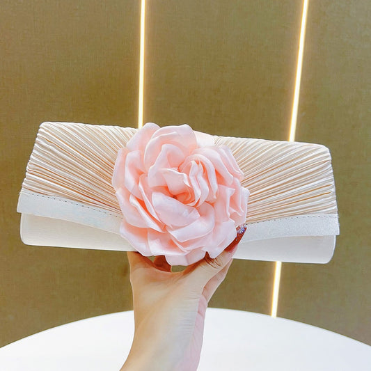 Women Fashion Elegant Solid Color Floral Pleated Evening Bag