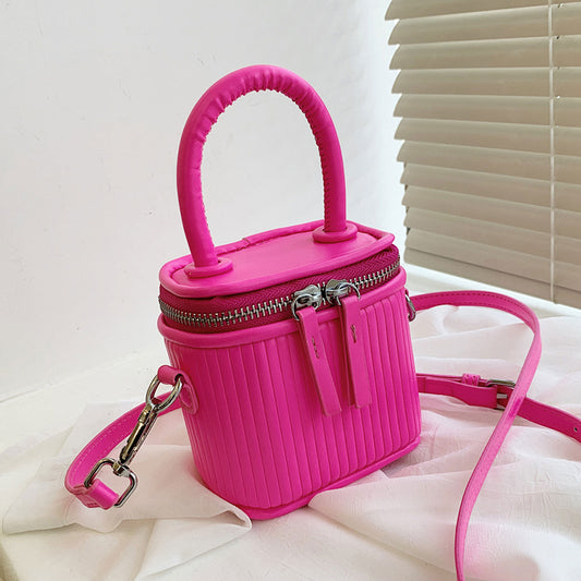 Women Fashion Zipper Design Solid Color PU Crossbody Bag