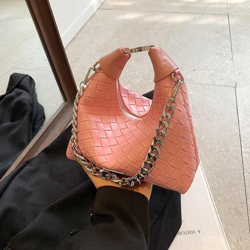 Sac à bandoulière simple et tendance pour femme, couleur unie, tissé avec chaîne 