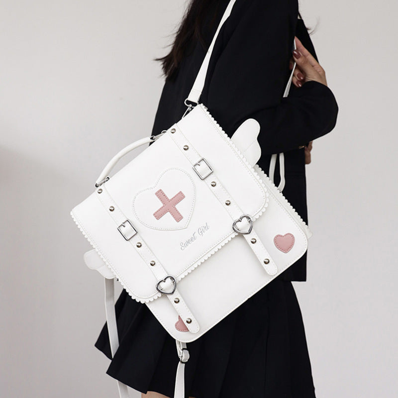 Women Cute Heart-Shaped Cross Square Flap-On Backpack