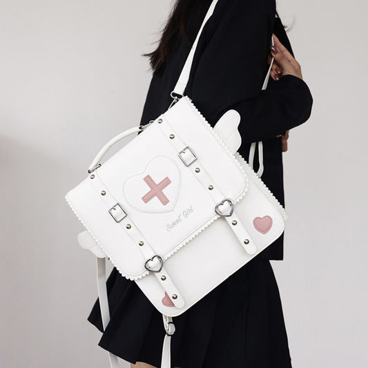 Women Cute Heart-Shaped Cross Square Flap-On Backpack