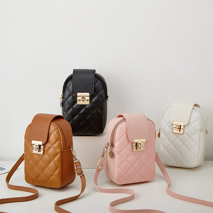 Women Fashion Simple Magnetic Clasp Flap Quilted Zipper Crossbody Bag