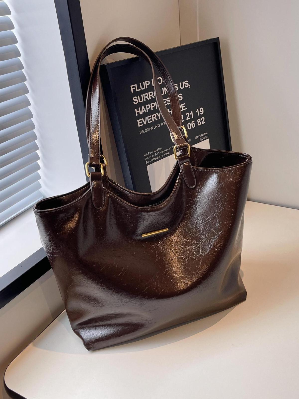Women Fashion Casual Simple Solid Color Large Capacity Tote Bag
