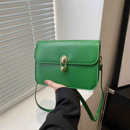 Simple Solid Color Lock Square Crossbody Bag