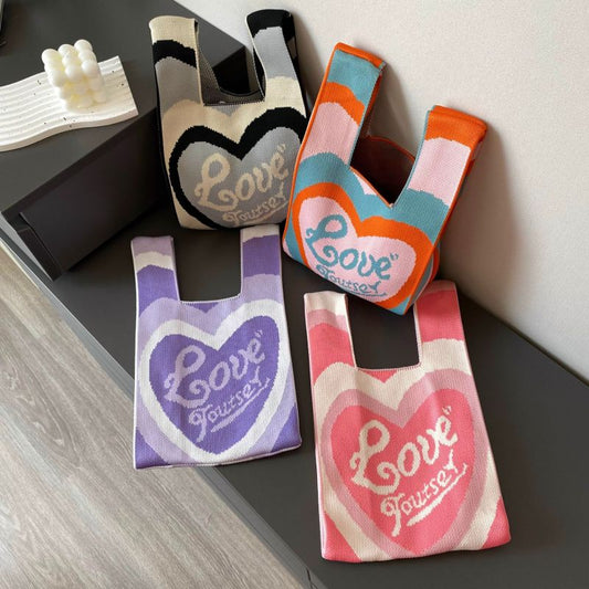 Women'S Fashion Love Colorblock Knit Tote Bag