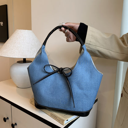 Sacs à main en toile denim avec nœud tendance, grande capacité 