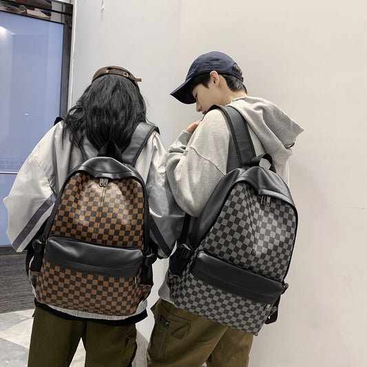 Unisex Fashion Plaid Large Capacity Pu Leather Backpack