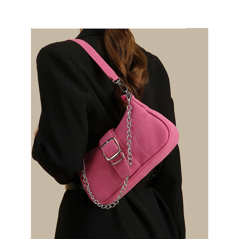 Women Fashion Retro Solid Color Mini Chain Shoulder Underarm Bag