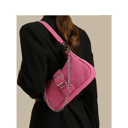 Women Fashion Retro Solid Color Mini Chain Shoulder Underarm Bag