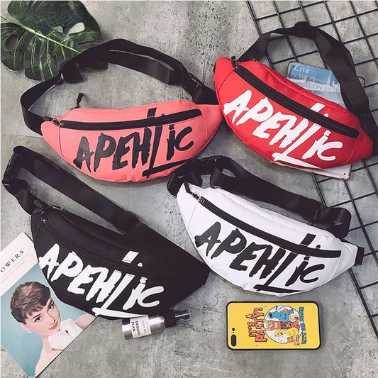 Women Outdoor Sports Zipper Design Letter Pattern Nylon Waist Bag