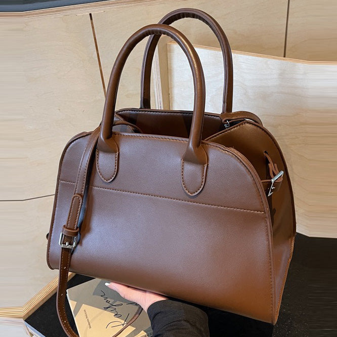 Sac à bandoulière rétro couleur unie pour femme, grande capacité, avec poignée en PU 