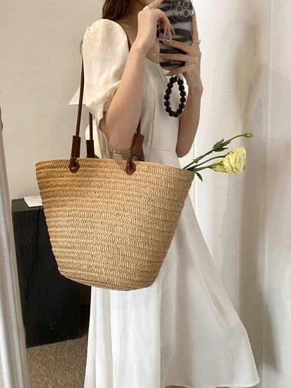 Women Fashion Casual Large Capacity Straw Woven Beach Tote Bag
