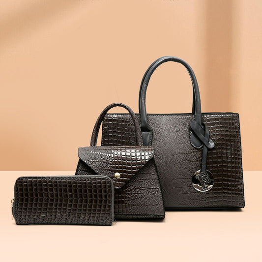 Simple And Fashionable Lizard Print Handbag Three-Piece Set