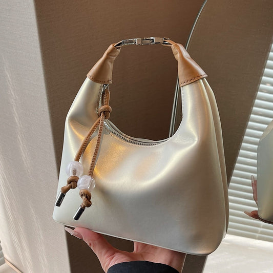 Sac à main en PU avec fermeture éclair et boucle en métal pour femme, style décontracté et tendance 