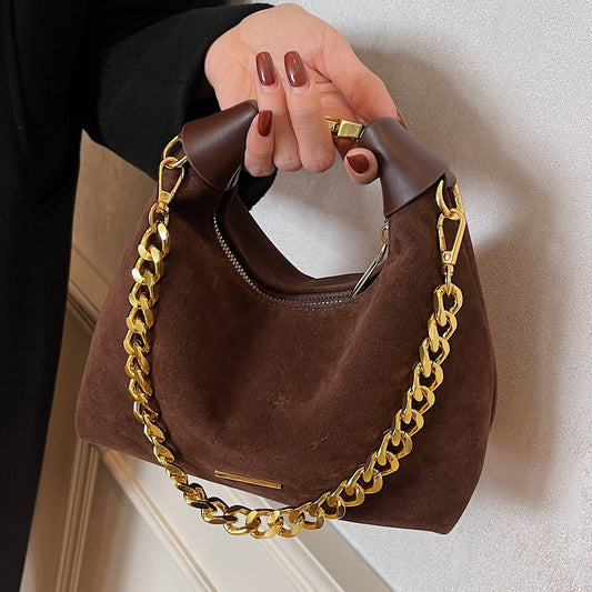 Women Fashion Solid Color Suede Square Crossbody Bag