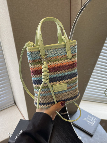 Sac à bandoulière en paille tissée pour téléphone portable, couleur contrastée, tendance, pour les vacances, pour femmes 