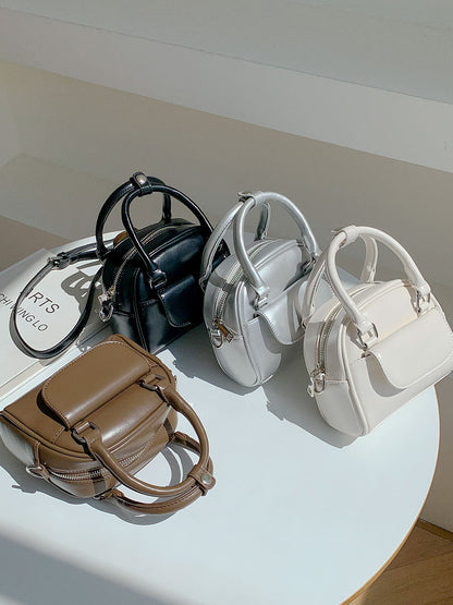 Women Fashion Boston PU Zip Flap Handle Shoulder Bag