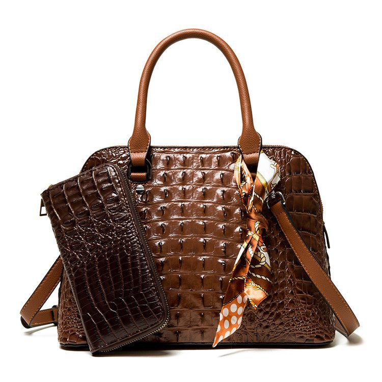 Women Fashion Casual Gradient Crocodile Pattern Handbag Two-Piece Set