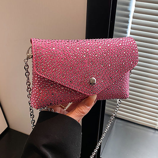 Women Fashionable Square Brilliant Diamond Flap Chain Crossbody Bag