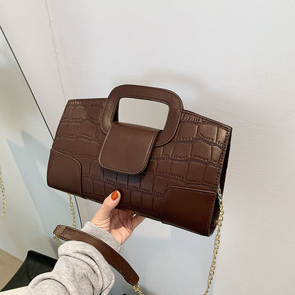 Women Fashion Solid Color Crocodile Pattern Square Chain Crossbody Bag