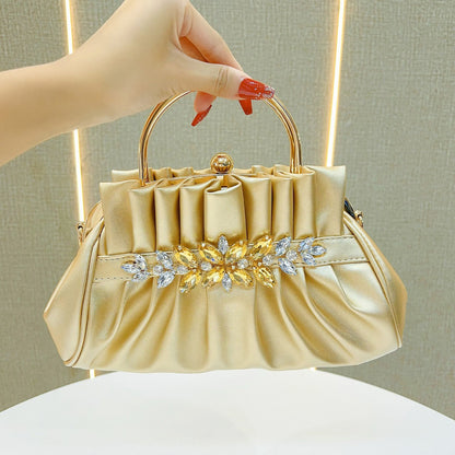 Sac à main élégant plissé en strass pour banquet, tendance pour femmes 