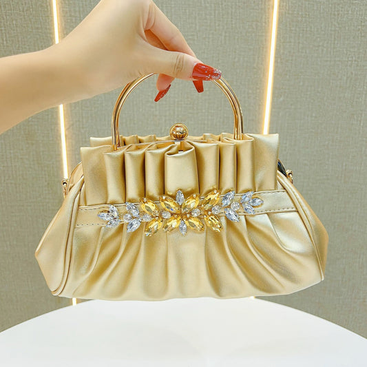 Sac à main élégant plissé en strass pour banquet, tendance pour femmes 