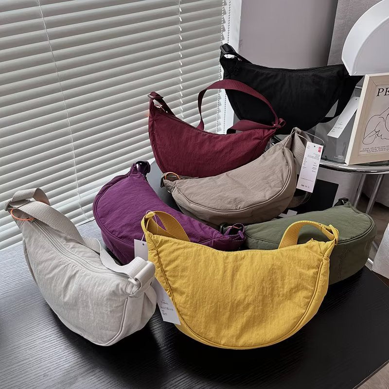 Women Casual Solid Color Waterproof Lightweight Dumpling Shaped Crossbody Bag