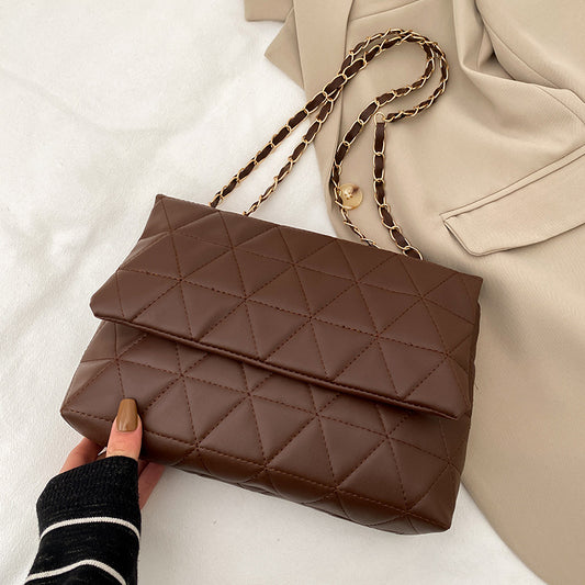 Sac à bandoulière décontracté en PU pour femme, couleur unie, motif losange, grande capacité 