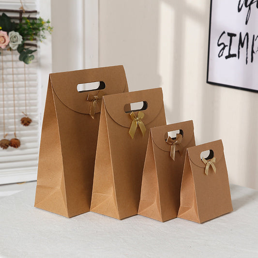 Simple Solid Color Kraft Paper Bow Knot Gift Bag