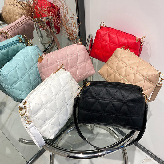 Women Basic Casual Rhombus Stitching Design Solid Color PU Crossbody Bag