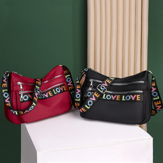 Oxford Cloth Multi-Pocket Bag Women Casual Zipper Design Solid Color Large Capacity Shoulder Handle Bag