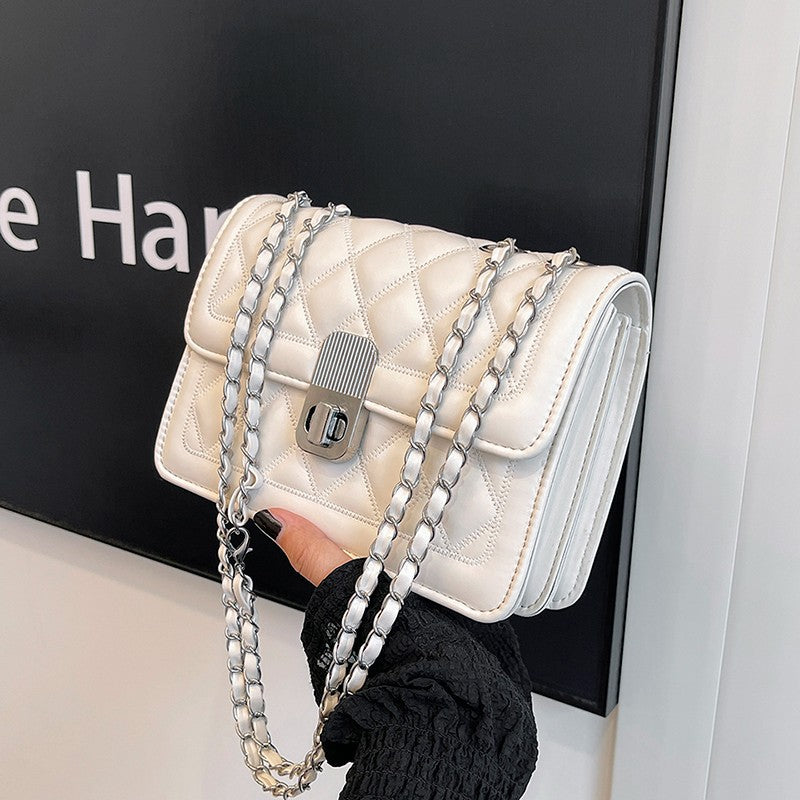 Women Fashion Casual Solid Color Rhombic Chain Small Square Shoulder Bag