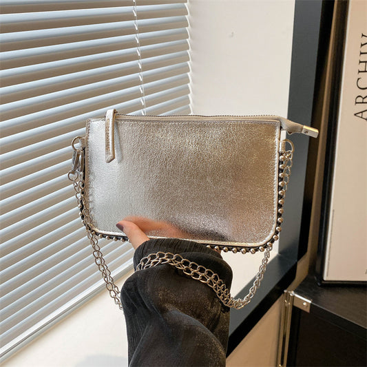 Vintage Simple Solid Color Chain Crossbody Bag