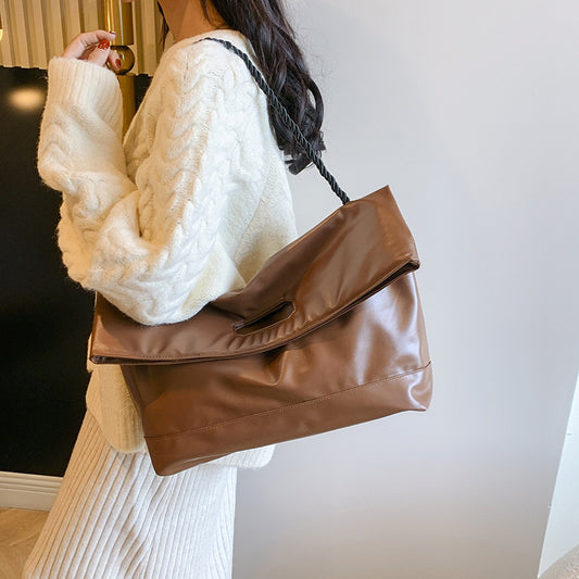 Women Simple And Fashionable Solid Color Large Capacity PU Tote Bag