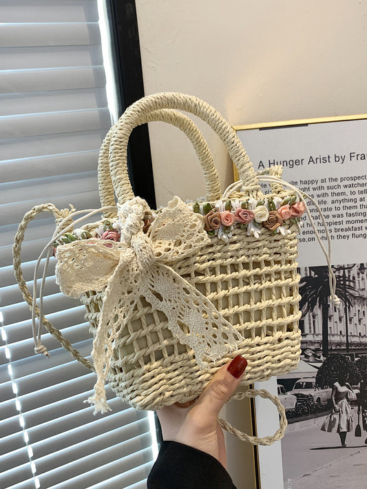 Sac à main de plage en paille tissée pour femme, décontracté, à la mode, pour les vacances 