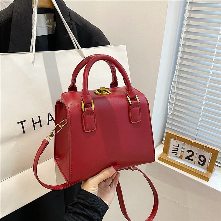 Women Fashion Solid Color Square PU Handle Shoulder Bag