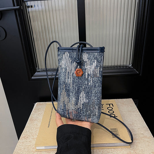 Mini sac bandoulière en denim à paillettes tendance