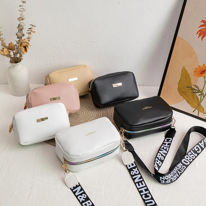 Women Fashionable Simple Solid Color Square Letter Wide Shoulder Strap Crossbody Bag