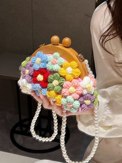 Sac à bandoulière créatif tissé avec chaîne et perles florales 