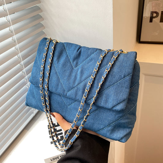 Simple And Stylish Large Capacity Denim Shoulder Bag
