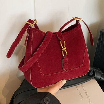 Women Fashion Simple Casual Solid Color Suede Square Shoulder Bag