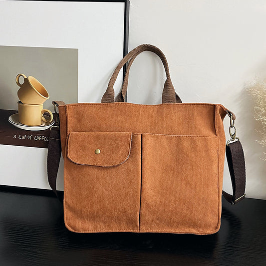 Sac à main décontracté en velours côtelé pour femme, simple, couleur unie, grande capacité