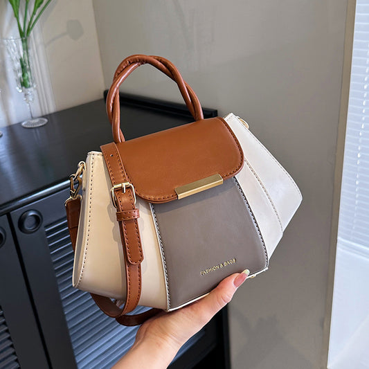 Women Fashion Casual Contrast Color Square Handbag