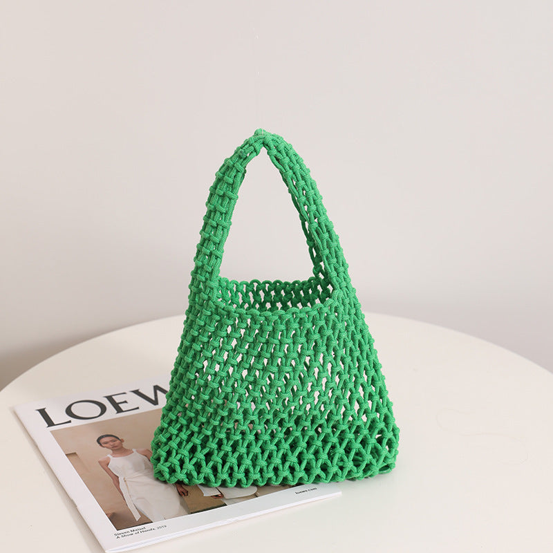 Women Candy-Colored Cotton Thread Woven Summer Simple Style Fishnet Shoulder Bag