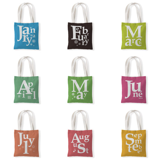 Women Fashion Creative Color Letter Month Canvas Tote Bag